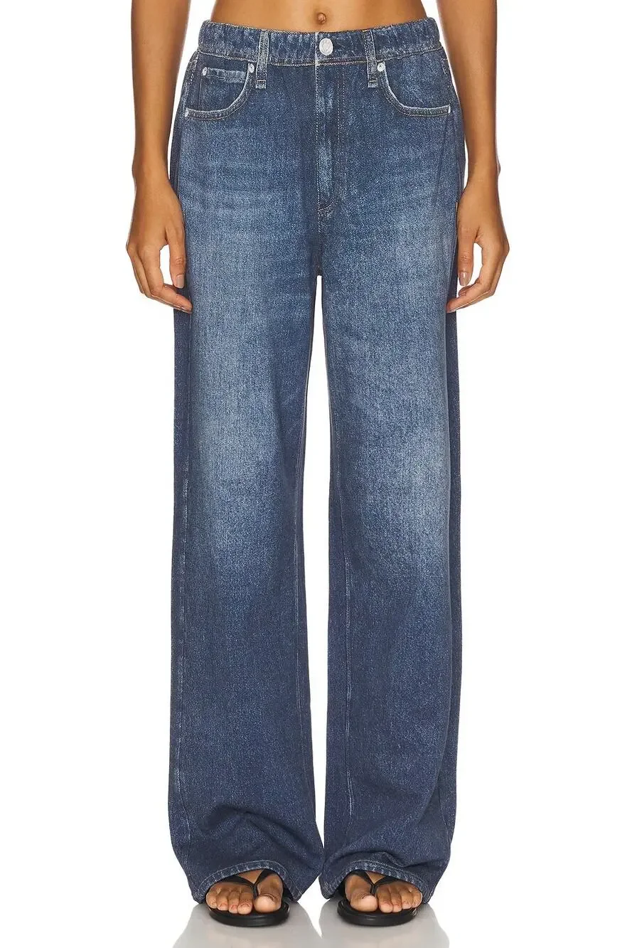 Rag & Bone Miramar Cotton Terry Wide Leg Jeans Faux Denim Illusion Pants Large - Picture 1 of 6